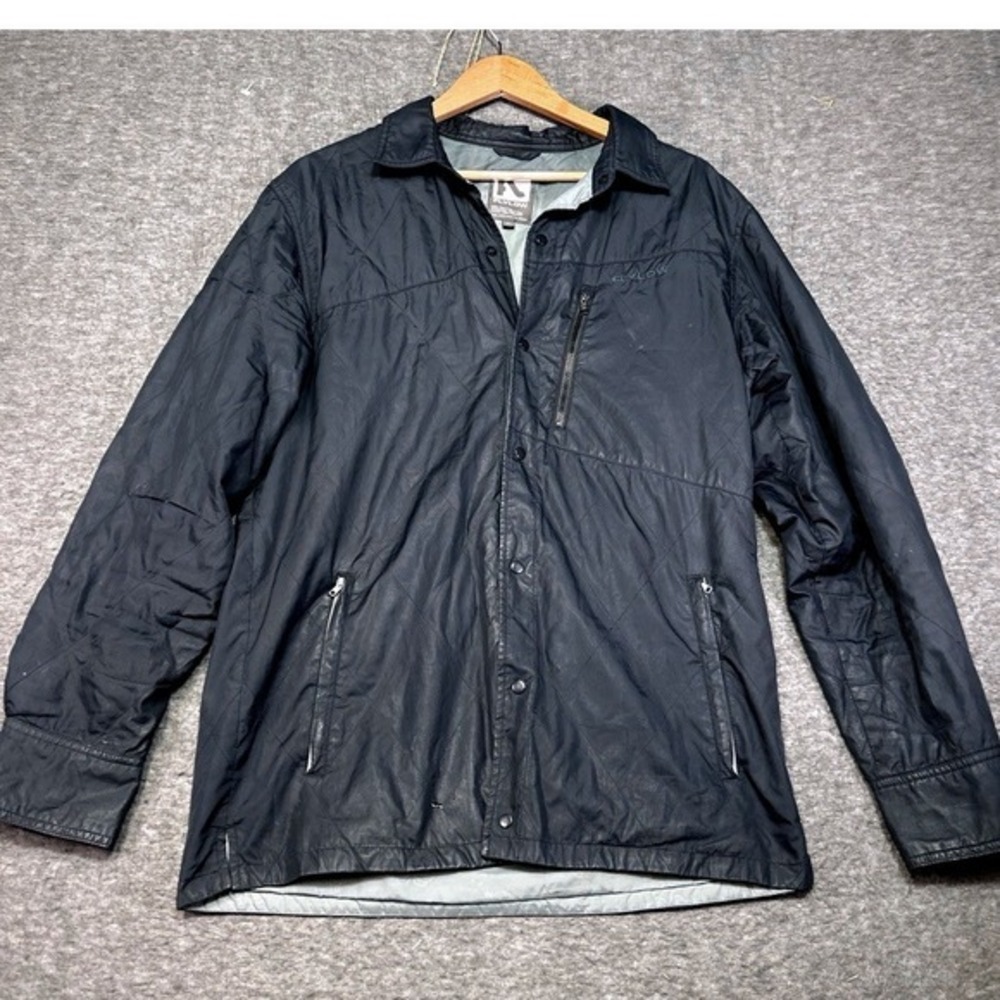 Flylow Shacket Mens Medium Jacket Black Quilted Collared Button Up Snap Ski Snow